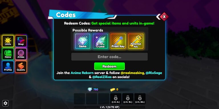 anime reborn code